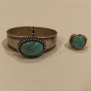Real Turquoise/Sterling Silver Cuff Bracelet & Ring